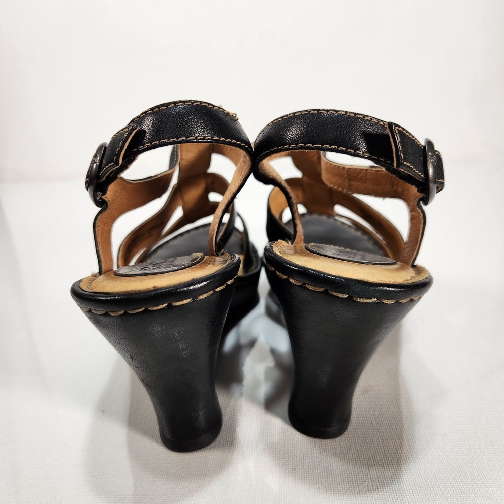 Born Womens Black Leather 3.5 in Open Toe Wedge Sandals Womens Size 8 W3090 - Picture 3 of 8